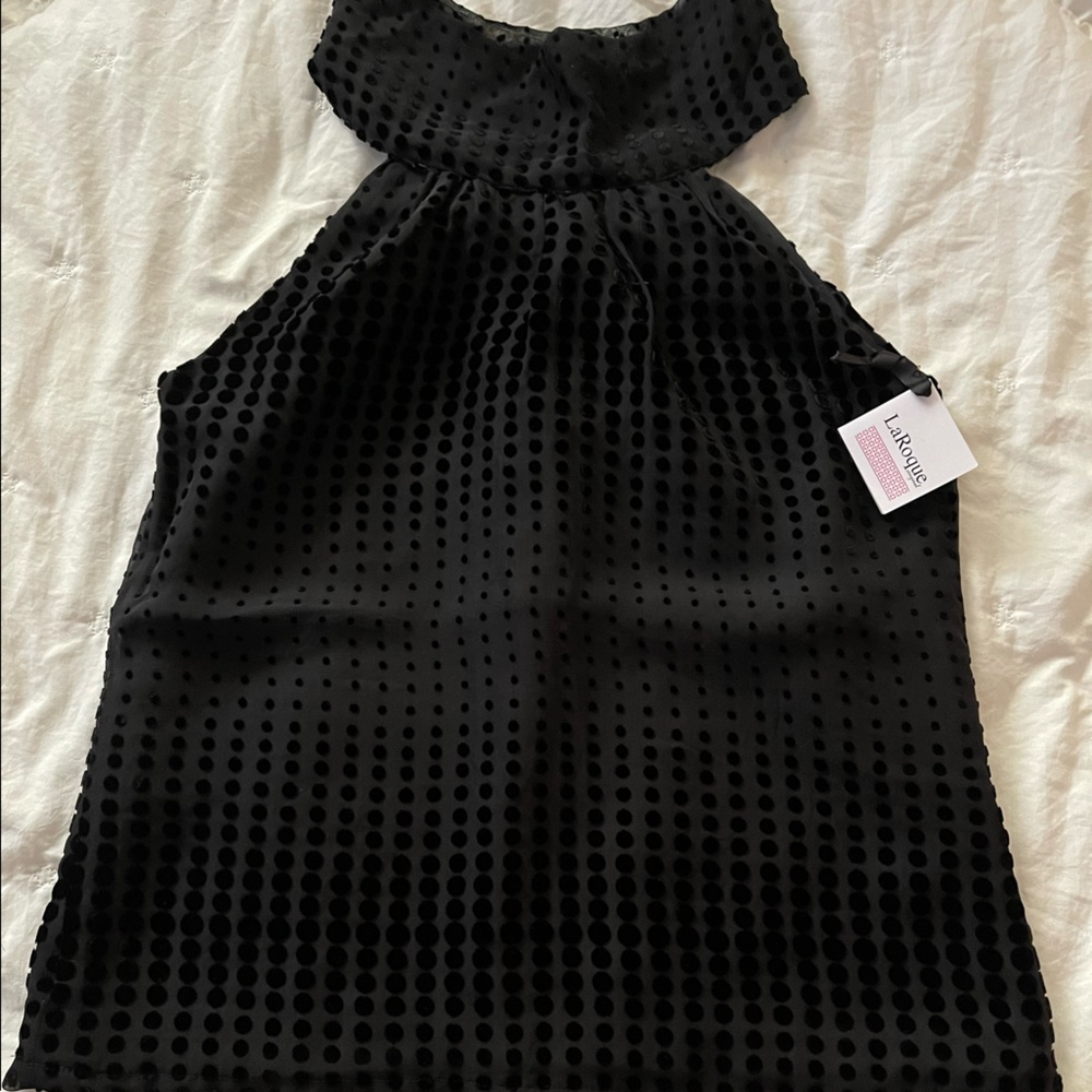 NWT Black Sleeveless Mock Neck Blouse with Dot Detail | LaRoque